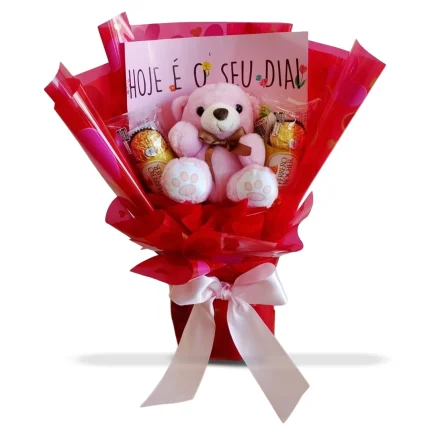 Arranjo floral pelúcia + Ferrero Rocher